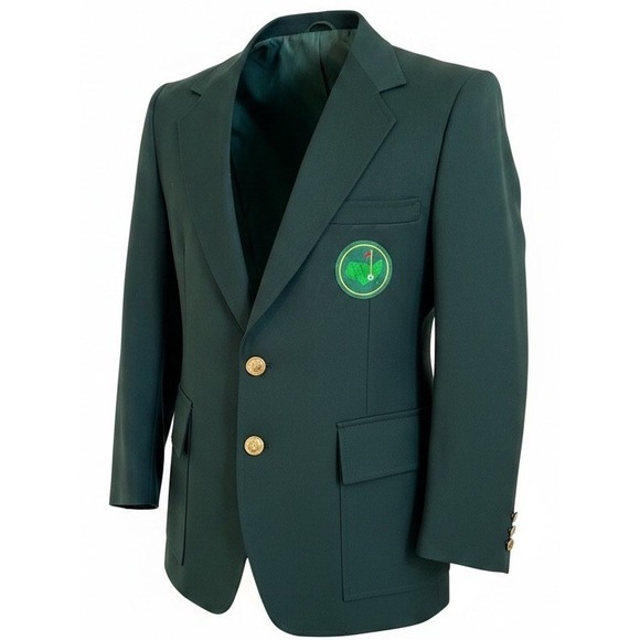 The Unbranded Brand Other - Custom Blazer Sz 38R Green Solid Masters Golf Patch Gold Buttons Sport Coat USA